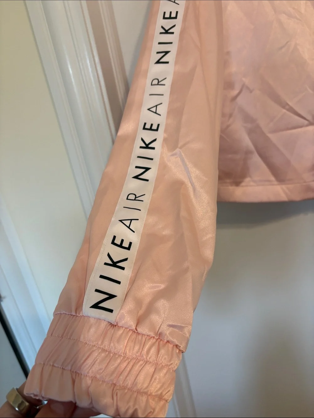 Nike Air Satin Cropped Bomber Jacket — Blush Pink